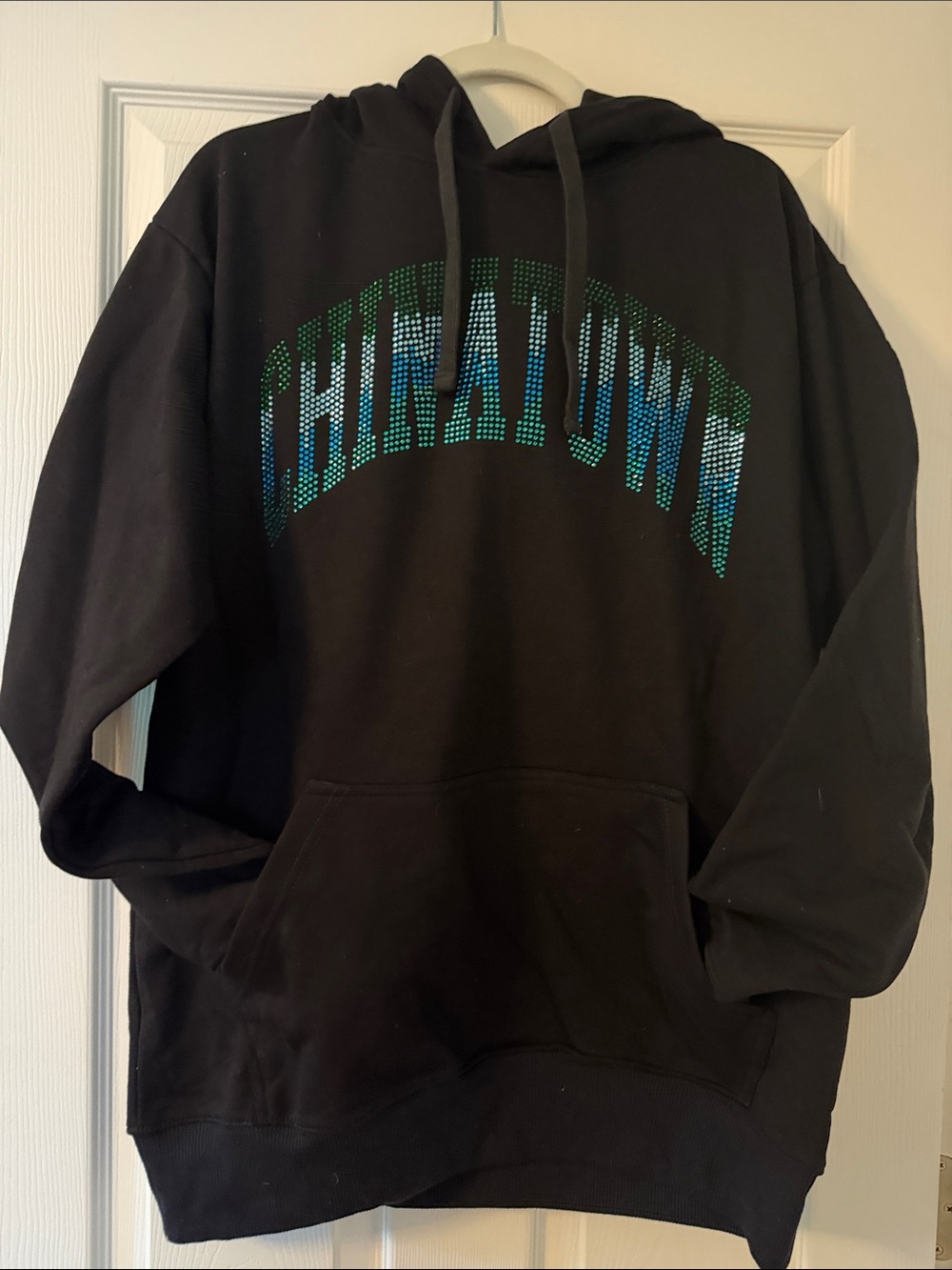 Chinatown Market Black Hooded Sweatshirt with Iridescent Logo
